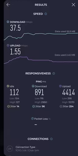 Nomad eSIM Speedtest results