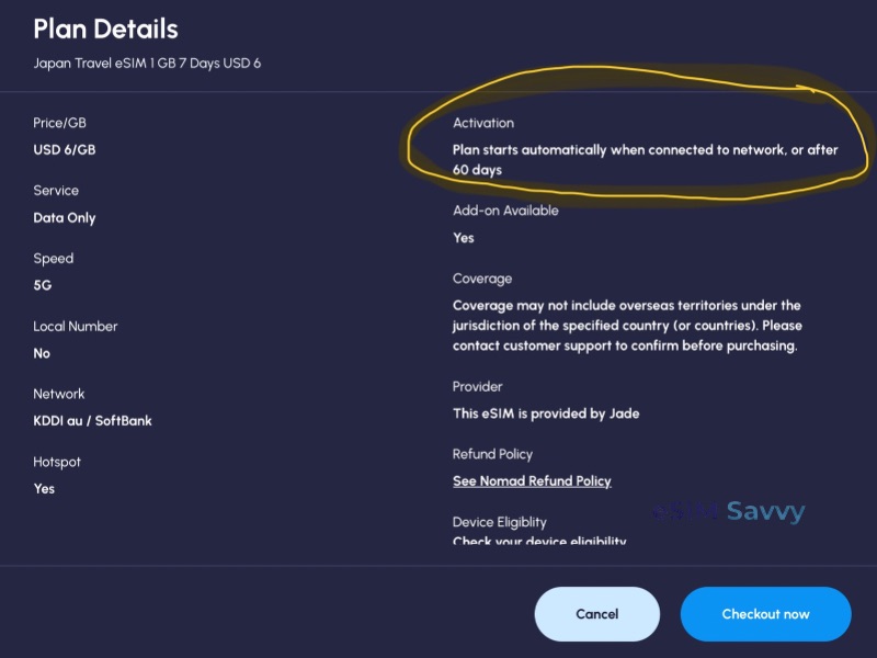 Nomad eSIM activation process